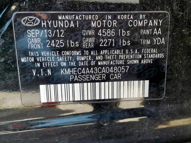 KMHEC4A43CA048057 - 2012 HYUNDAI SONATA HYB BLACK photo 10