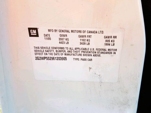 2G2WP552961203905 - 2006 PONTIAC GRAND PRIX WHITE photo 10