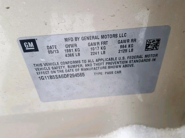 1G11B5SA6DF294565 - 2013 CHEVROLET MALIBU LS TAN photo 10