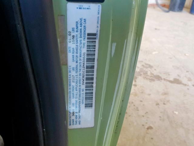 3VWCB21C12M433531 - 2002 VOLKSWAGEN NEW BEETLE Grün Foto 10