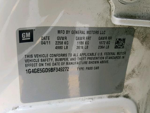 1G4GE5GD9BF349272 - 2011 BUICK LACROSSE C WHITE photo 10