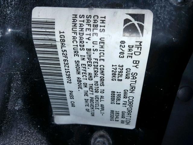 1G8AL52F63Z153972 - 2003 SATURN ION LEVEL BLACK photo 10