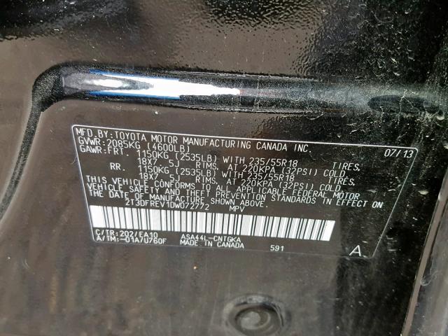 2T3DFREV1DW072772 - 2013 TOYOTA RAV4 LIMIT BLACK photo 10