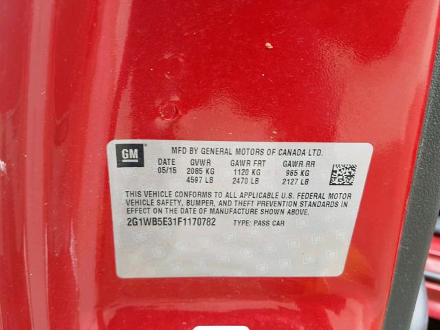 2G1WB5E31F1170782 - 2015 CHEVROLET IMPALA LIM RED photo 10