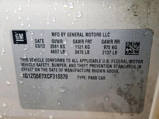 1G1ZG5E7XCF310379 - 2012 CHEVROLET MALIBU LTZ SILVER photo 10