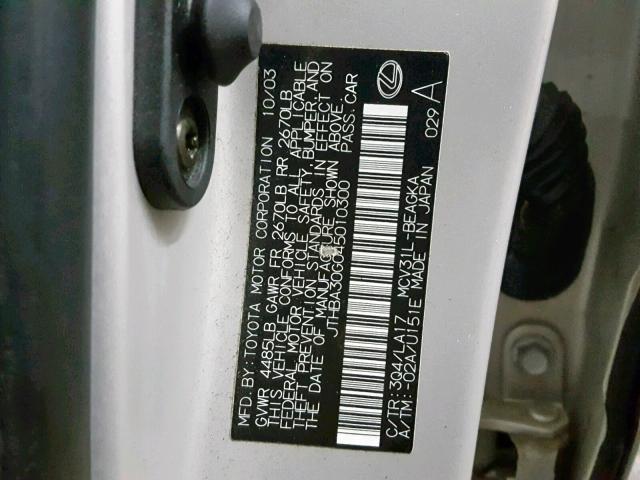 JTHBA30G045010300 - 2004 LEXUS ES 330 SILVER photo 10