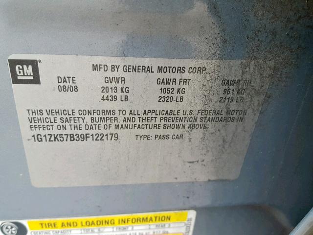 1G1ZK57B39F122179 - 2009 CHEVROLET MALIBU LTZ GRAY photo 10