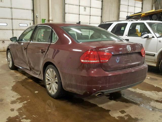 1VWBP7A37CC045250 - 2012 VOLKSWAGEN PASSAT SE MAROON photo 3