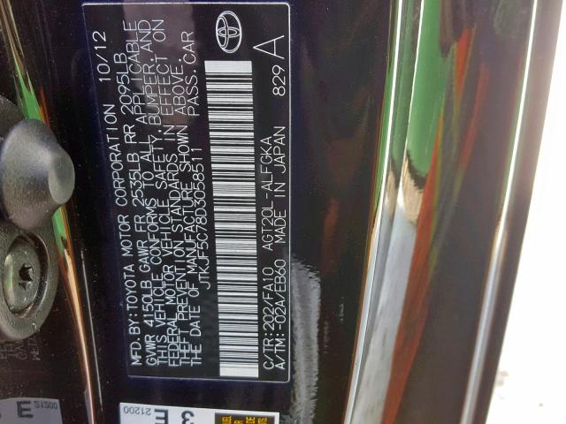 JTKJF5C78D3058511 - 2013 TOYOTA SCION TC BLACK photo 10