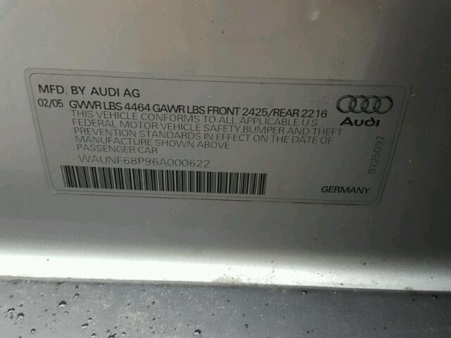 WAUNF68P96A000622 - 2006 AUDI A3 2.0 PRE SILVER photo 10