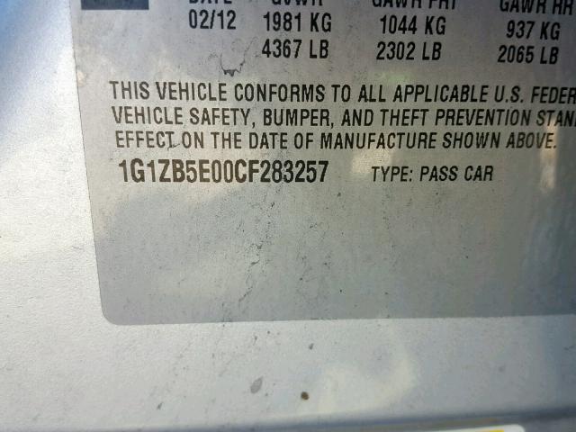 1G1ZB5E00CF283257 - 2012 CHEVROLET MALIBU LS 银色 照片 10