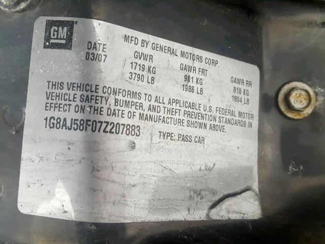 1G8AJ58F07Z207883 - 2007 SATURN ION LEVEL GREEN photo 10
