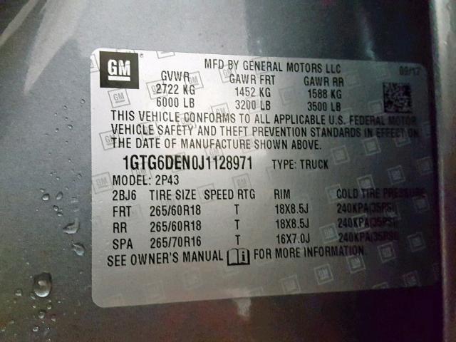 1GTG6DEN0J1128971 - 2018 GMC CANYON SLT GRAY photo 10