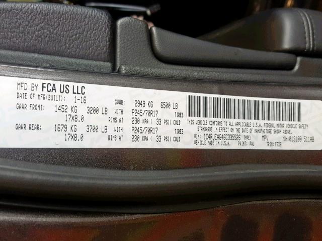 1C4RJEAG4GC335526 - 2016 JEEP GRAND CHER GRAY photo 10