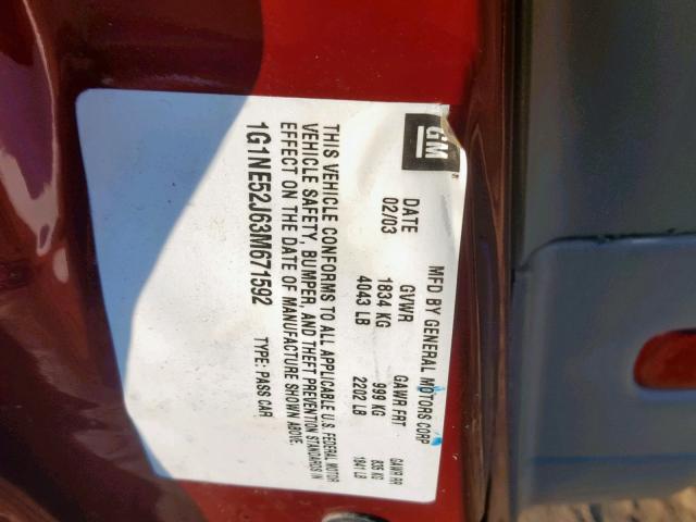 1G1NE52J63M671592 - 2003 CHEVROLET MALIBU LS MAROON photo 10
