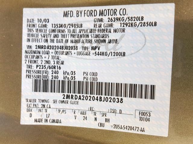 2MRDA20204BJ02038 - 2004 MERCURY MONTEREY GRAY photo 10