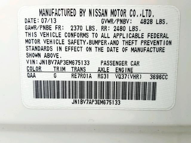 JN1BV7AP3EM675133 - 2014 INFINITI Q50 BASE WHITE photo 10