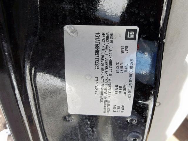 1G1AT58H097172285 - 2009 CHEVROLET COBALT LT BLACK photo 10