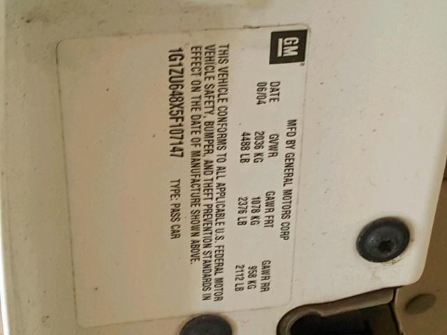 1G1ZU648X5F107147 - 2005 CHEVROLET MALIBU MAX 白色 照片 10