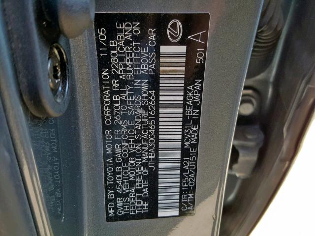 JTHBA30G465162664 - 2006 LEXUS ES 330 GRAY photo 10