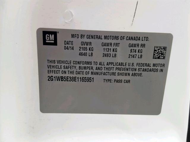 2G1WB5E38E1165951 - 2014 CHEVROLET IMPALA LIM WHITE photo 10