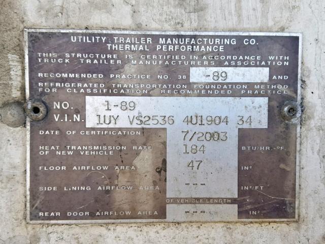 1UYVS25364U190434 - 2004 UTILITY TRAILER Սպիտակ լուսանկար 10