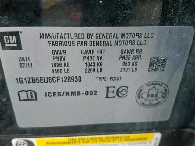 1G1ZB5EU8CF128930 - 2012 CHEVROLET MALIBU LS BLACK photo 10