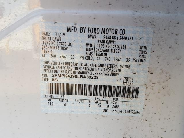 2FMPK4J98LBA30228 - 2020 FORD EDGE SEL  photo 10