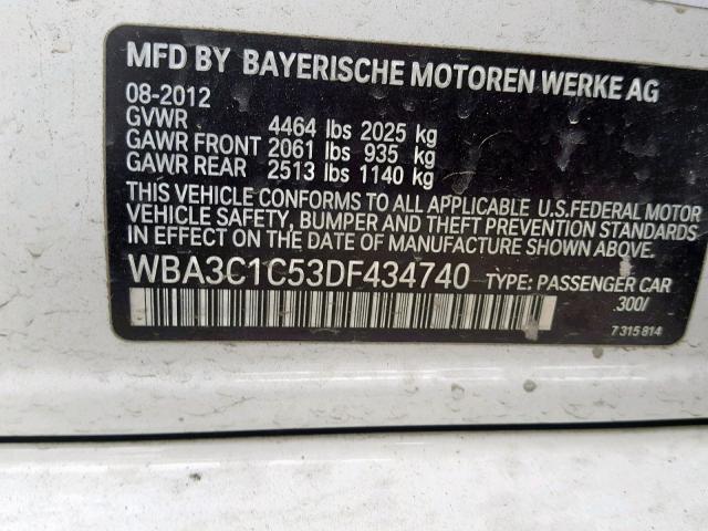 WBA3C1C53DF434740 - 2013 BMW 328 I SULE WHITE photo 10