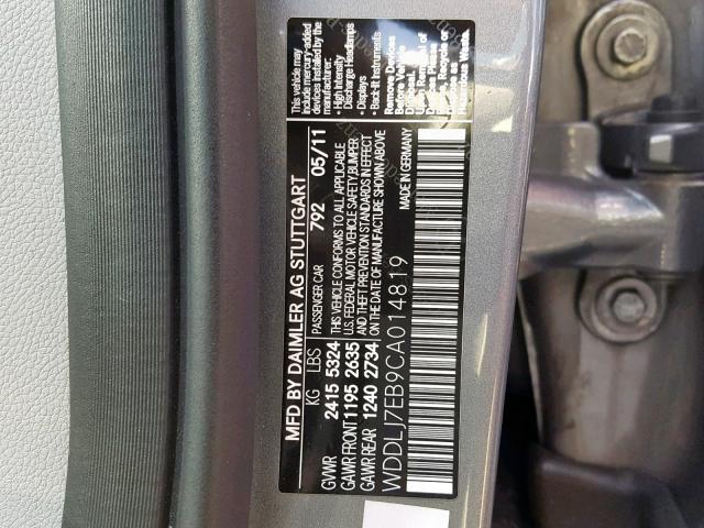 WDDLJ7EB9CA014819 - 2012 MERCEDES-BENZ CLS 63 AMG GRAY photo 10