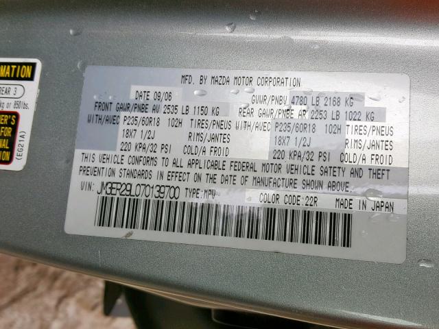 JM3ER29L070139700 - 2007 MAZDA CX-7 SILVER photo 10