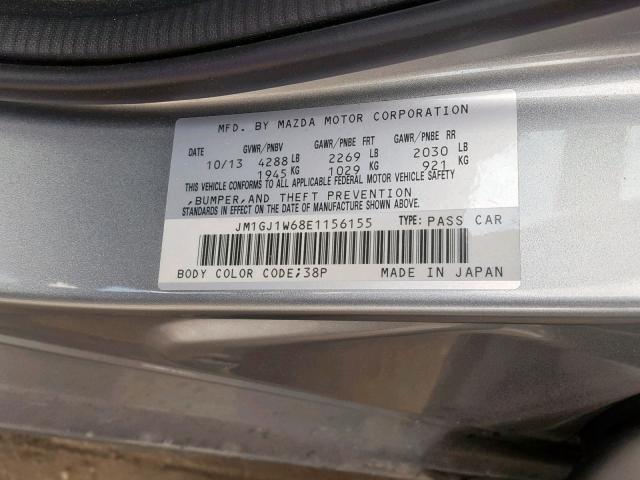 JM1GJ1W68E1156155 - 2014 MAZDA 6 GRAND TO SILVER photo 10