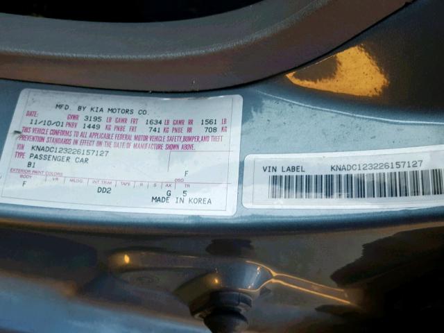 KNADC123226157127 - 2002 KIA RIO TEAL photo 10