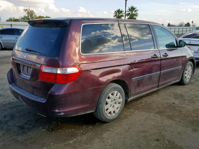 5FNRL38227B143002 - 2007 HONDA ODYSSEY LX BURGUNDY photo 4