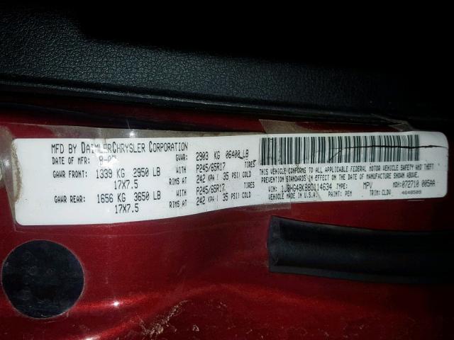 1J8HG48K88C114634 - 2008 JEEP COMMANDER RED photo 10