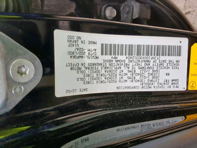 JTJHF10UX30312404 - 2003 LEXUS RX 300 BLACK photo 10