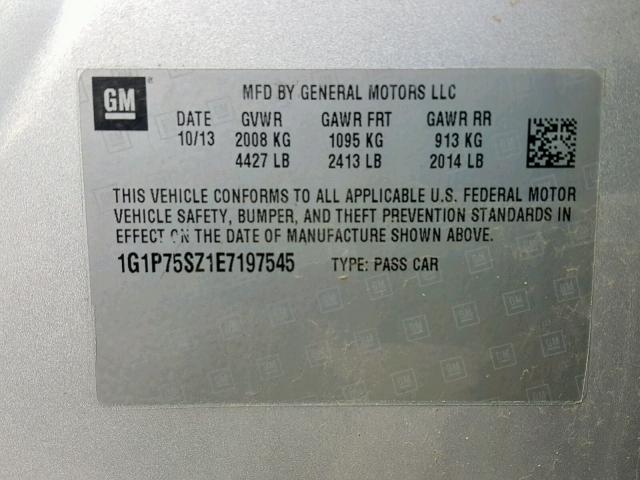 1G1P75SZ1E7197545 - 2014 CHEVROLET CRUZE SILVER photo 10