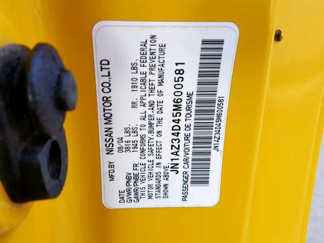 JN1AZ34D45M600581 - 2005 NISSAN 350Z COUPE YELLOW photo 10