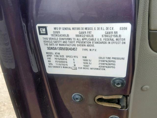 3GNDA13D56S640457 - 2006 CHEVROLET HHR LS Púrpura foto 10