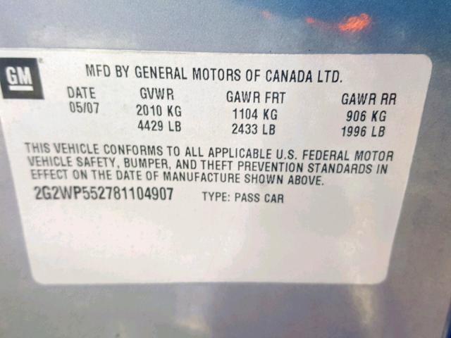 2G2WP552781104907 - 2008 PONTIAC GRAND PRIX GRAY photo 10