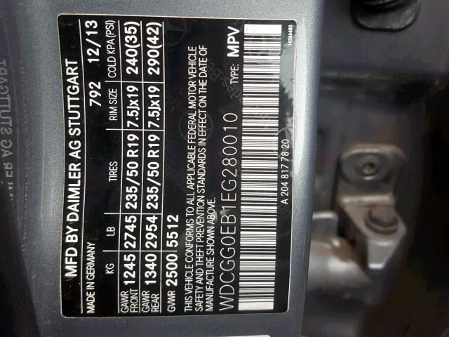 WDCGG0EB1EG280010 - 2014 MERCEDES-BENZ GLK 250 BL CHARCOAL photo 10