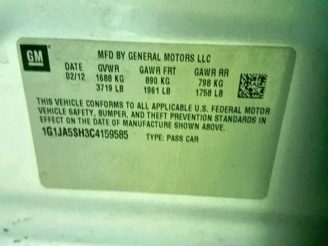 1G1JA5SH3C4159585 - 2012 CHEVROLET SONIC LS 银色 照片 10