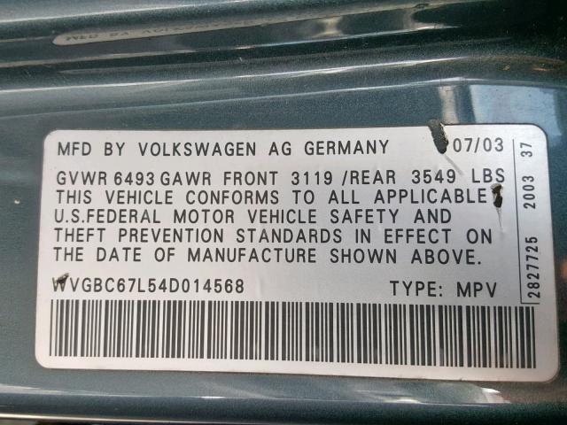 WVGBC67L54D014568 - 2004 VOLKSWAGEN TOUAREG 3. GRAY photo 10