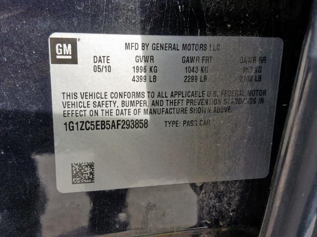 1G1ZC5EB5AF293858 - 2010 CHEVROLET MALIBU 1LT BLACK photo 10