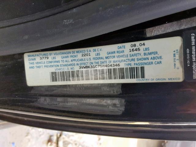 3VWBK31C75M404346 - 2005 VOLKSWAGEN NEW BEETLE BLACK photo 10