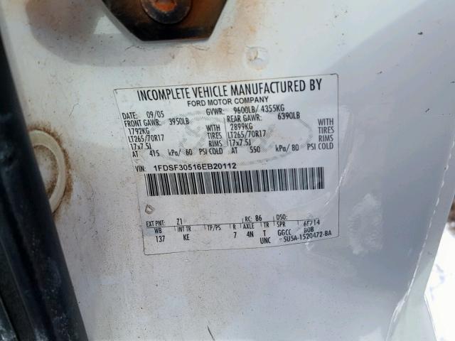 1FDSF30516EB20112 - 2006 FORD F350 SRW S WHITE photo 10