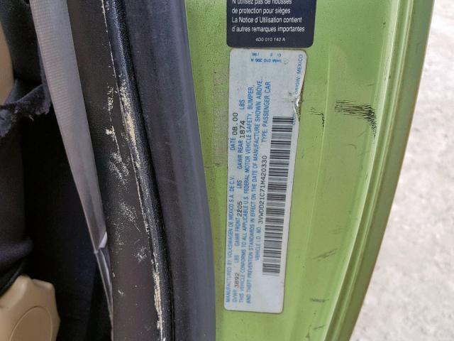 3VWDD21C71M420330 - 2001 VOLKSWAGEN NEW BEETLE 绿色 照片 10