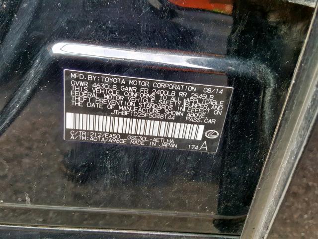 JTHBF1D25F5048144 - 2015 LEXUS IS 250 BLACK photo 10