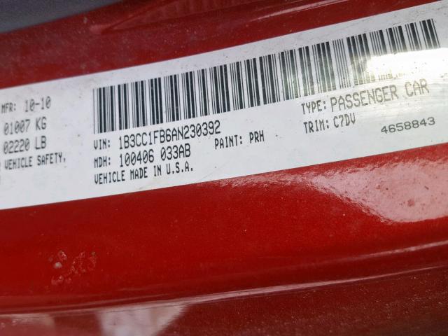 1B3CC1FB6AN230392 - 2010 DODGE AVENGER EX RED photo 10