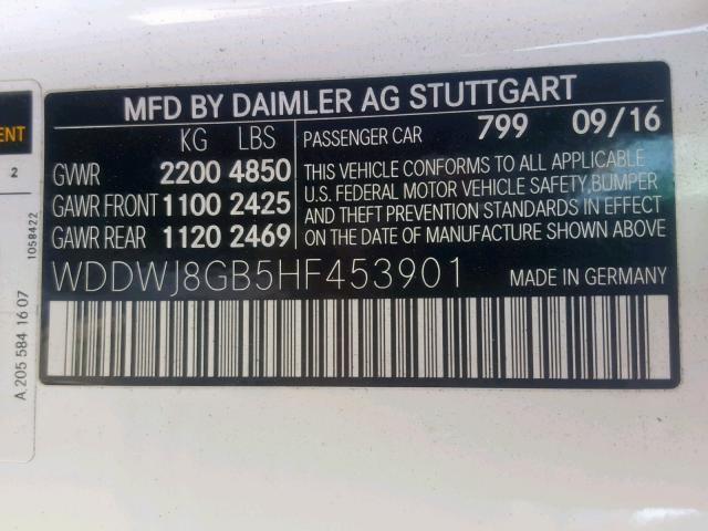 WDDWJ8GB5HF453901 - 2017 MERCEDES-BENZ C 63 AMG WHITE photo 10